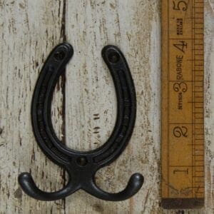 Horseshoe Coat Hook Double Robe Style Antique Iron 3 x 2.75